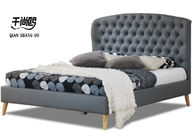 Grey Luxury Linen Upholstered Bed Frame with Lila Buckle Solid Wood Legs